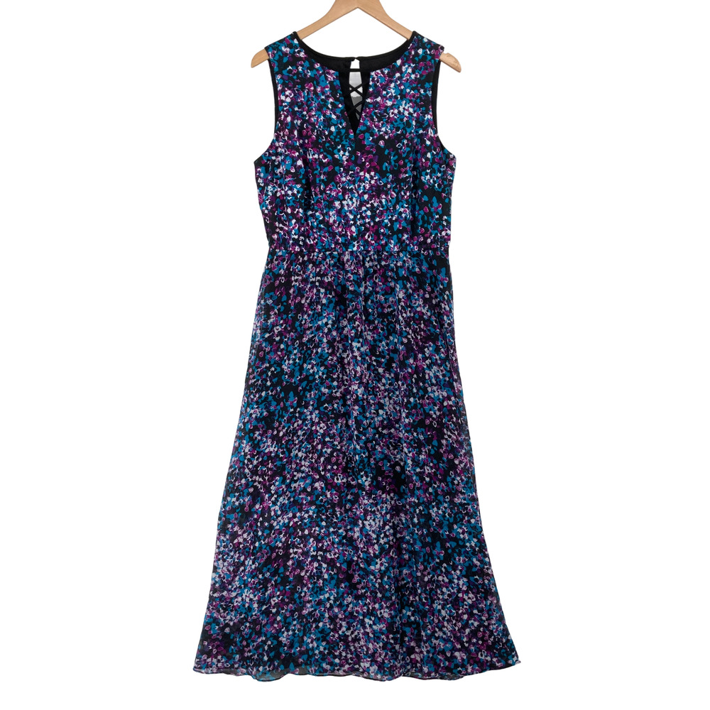 Lane Bryant Floral Maxi Dress Plus Size 14 Womens Sleeveless V-Neck Lace Up